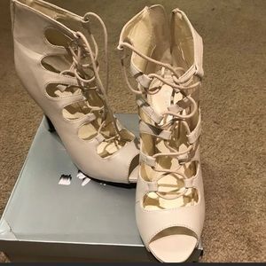 Off white lace up heels